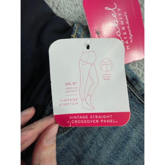 Isabel Maternity Jeans Womens 10 Blue Denim Vintage Straight Crossover Panel NWT - Picture 4 of 12